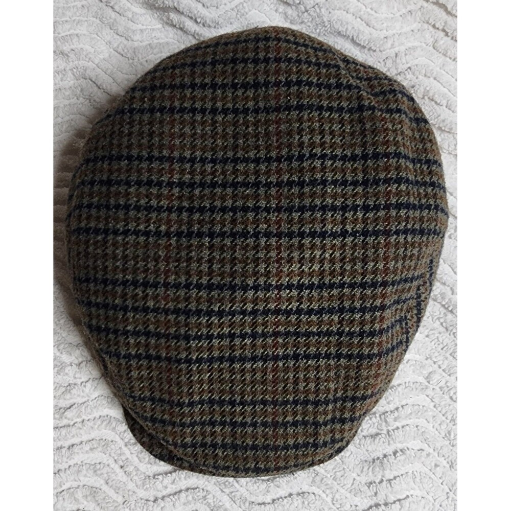 Vintage STEFENO LambsWool Men Italian Flat Newsboy CAP Houndstooth Med Hat ITALY